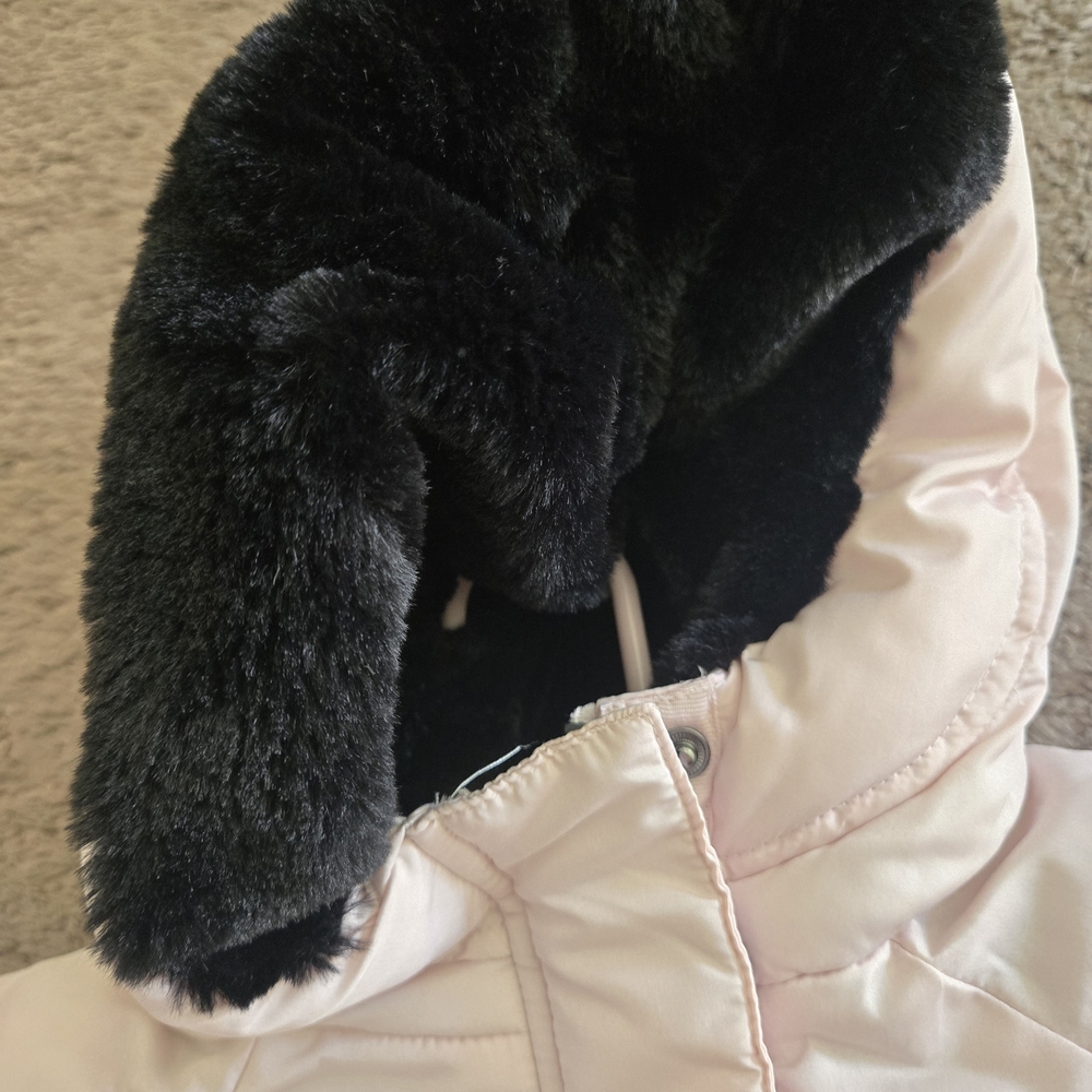 Calvin Klein Pink Puffer Jacket with Black Fur Hood